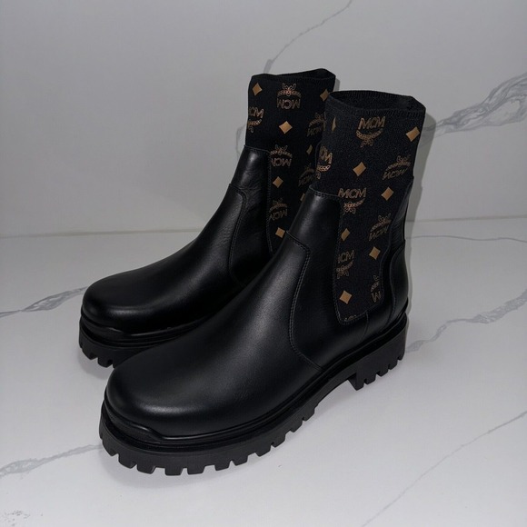MCM Viseto's Ankle Boots Logo Monogram Black Men's US 12 EUR 45 - Picture 1 of 9
